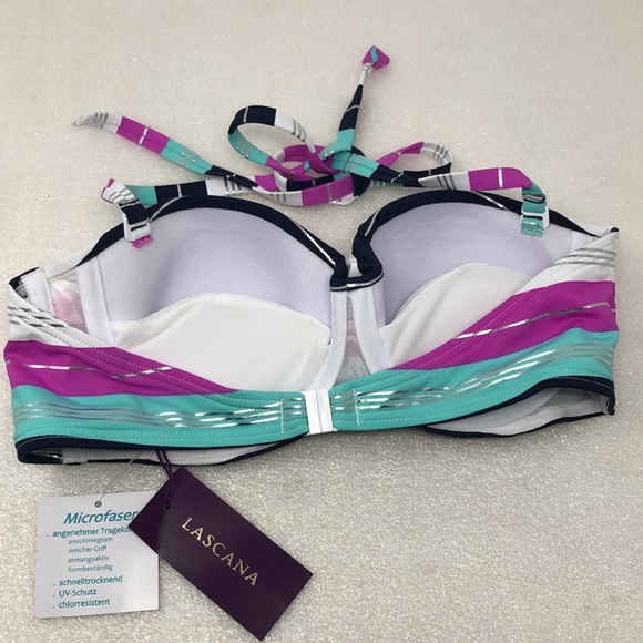 NEW LASCANA Bikini Top Multicolor Striped Halter Push Up Size 32C - Picture 2 of 8
